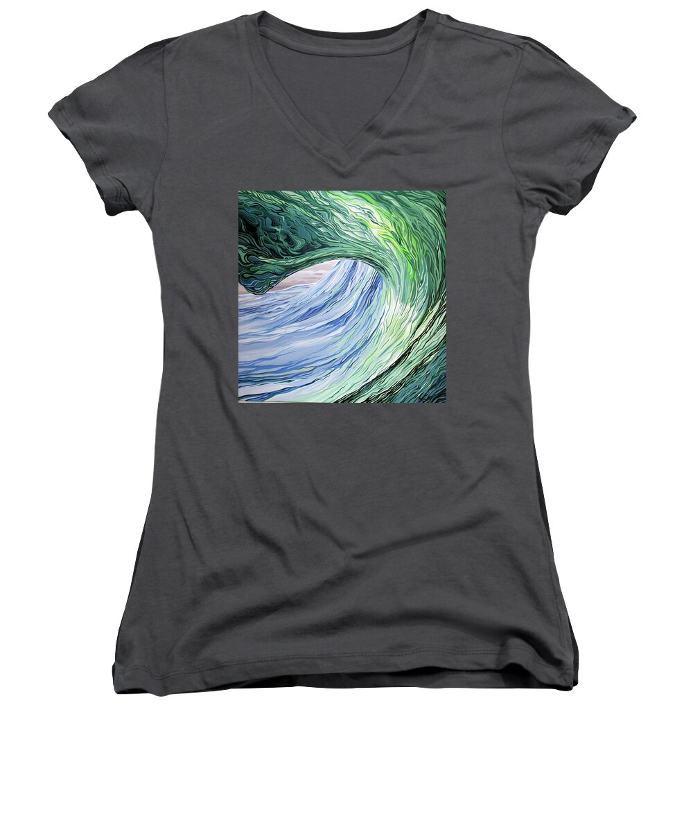 Surf Art Women's V-Neck featuring the painting Wrap Around by William Love