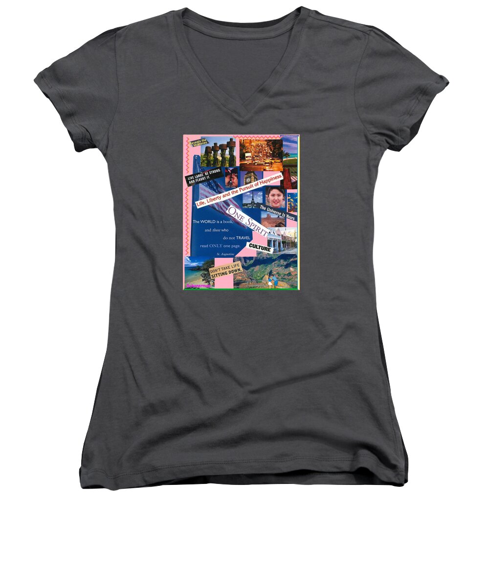 Collage Art Women's V-Neck featuring the mixed media What a Wonderful World by Susan Schanerman