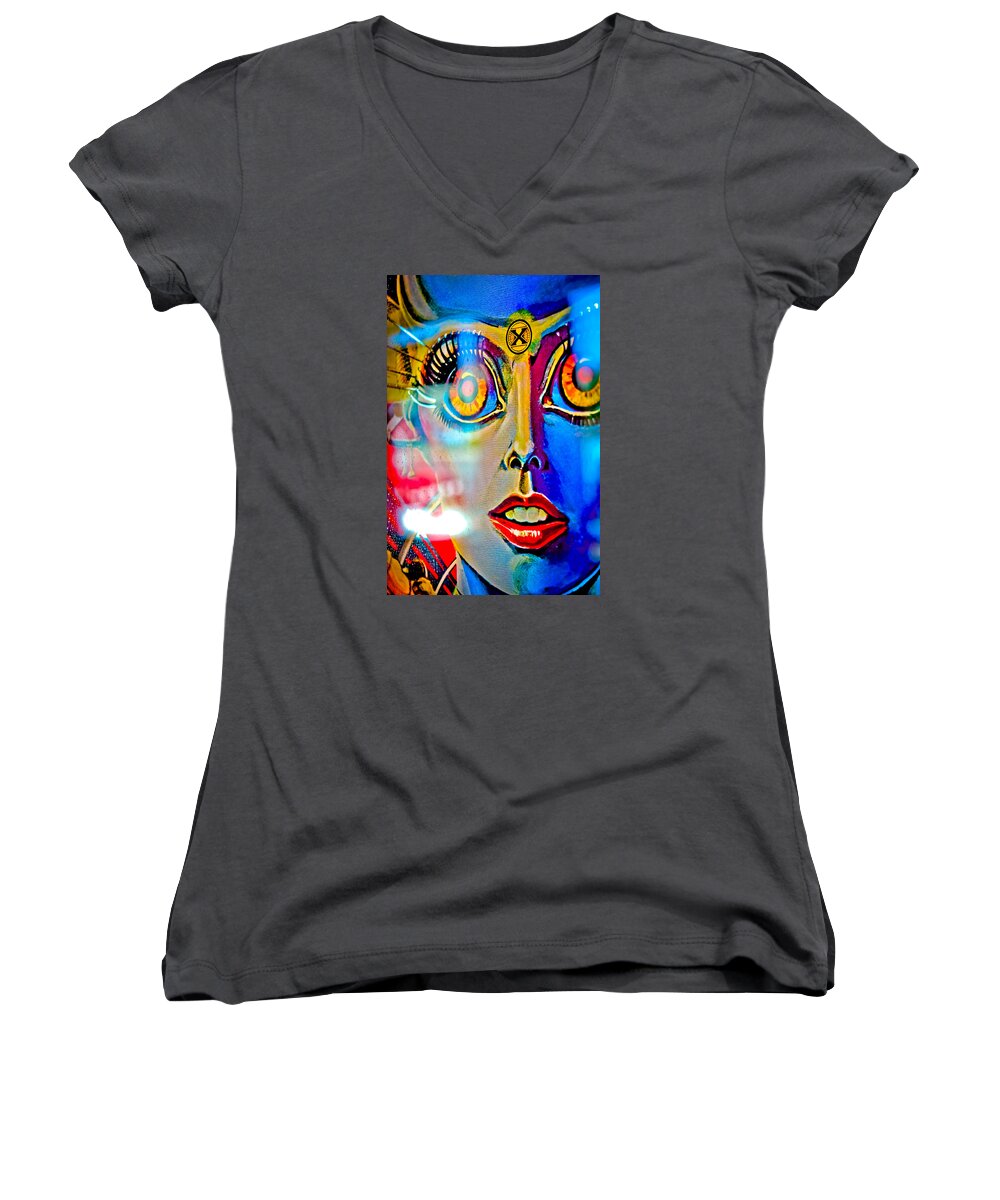 Pinball Women's V-Neck featuring the photograph X is for Xenon - Pinball by Colleen Kammerer