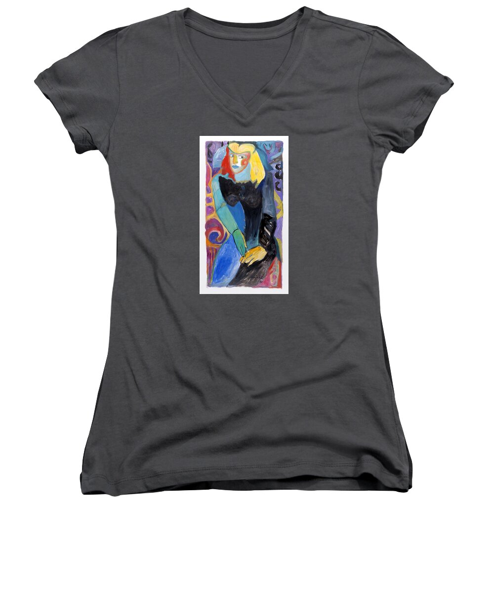 Futuristic Women's V-Neck featuring the painting y2kQ by Mykul Anjelo