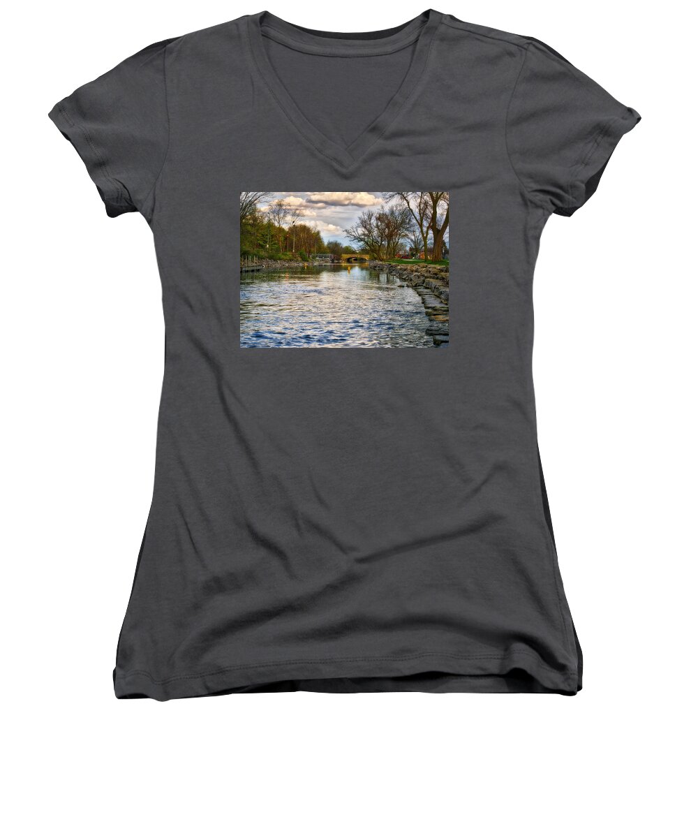 Yahara River Women's V-Neck featuring the photograph Yahara River, Madison, WI by Steven Ralser