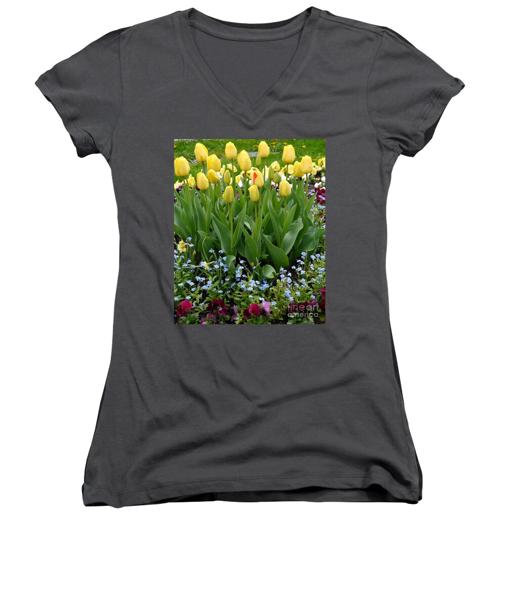 Tulip Women's V-Neck featuring the photograph Yellow Tulips by Christiane Schulze Art And Photography
