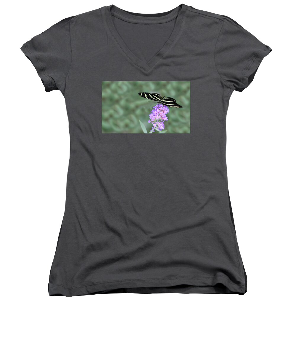 Nature Women's V-Neck featuring the photograph Zebra Longwing Butterfly by Shelley Neff