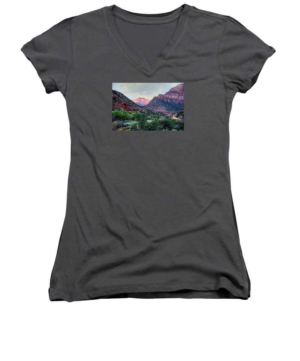 Zion National Park Women's V-Neck featuring the photograph Zion National Park by Charlotte Schafer
