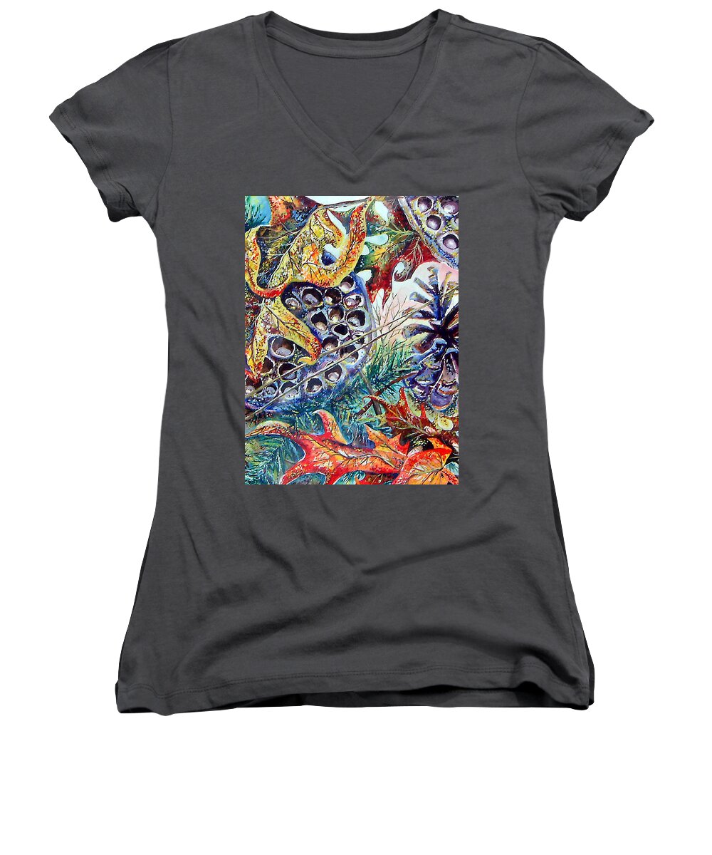 Fall Women's V-Neck featuring the painting Fall Affair by Linda Shackelford