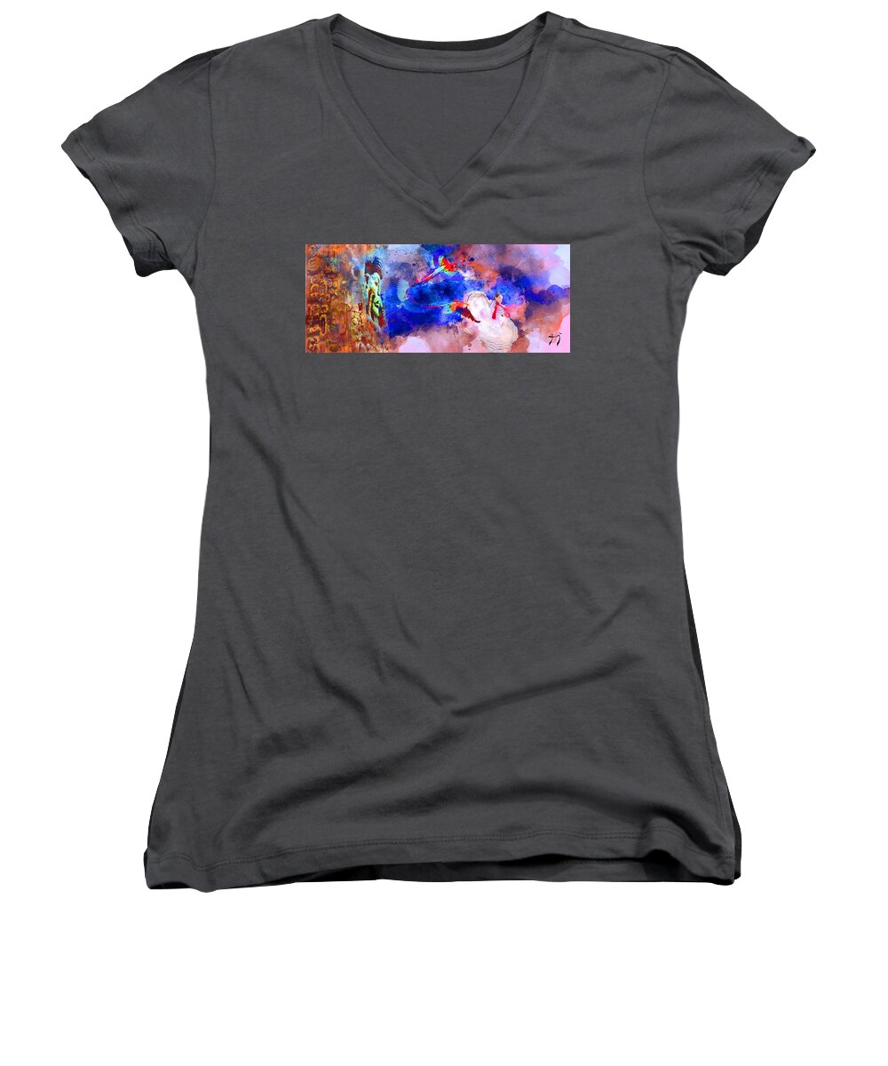Mayan Women's V-Neck featuring the painting Mi Pais #1 by Carlos Paredes Grogan