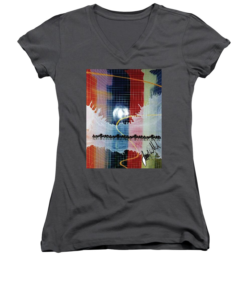  Women's V-Neck featuring the digital art Palm Trees #1 by Jimmy Williams