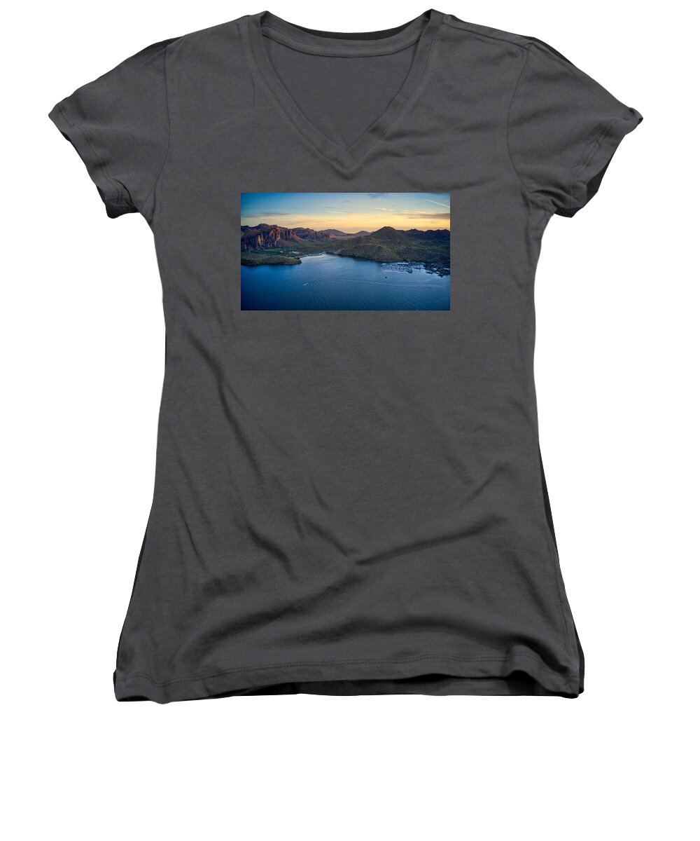 Sunsets Women's V-Neck featuring the photograph Saguaro Lake Sunset Views #1 by Anthony Giammarino