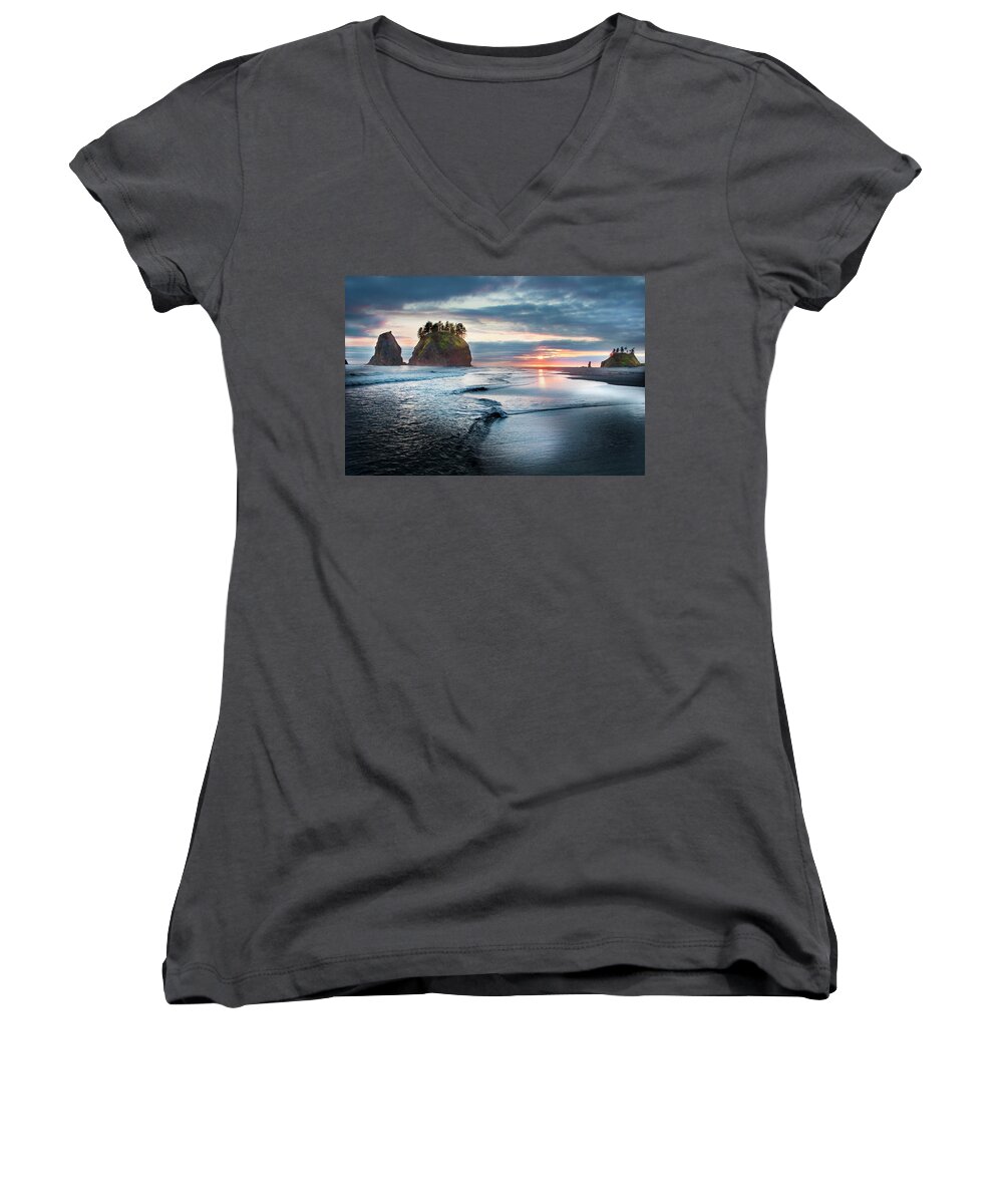 Coastline Women's V-Neck featuring the photograph Second Beach #1 by David Chasey