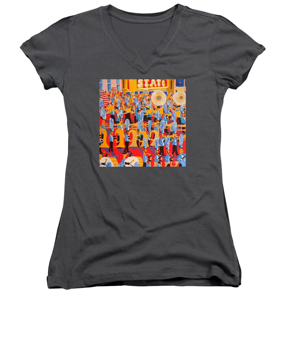 Lincoln Women's V-Neck featuring the painting The Band by Rodger Ellingson