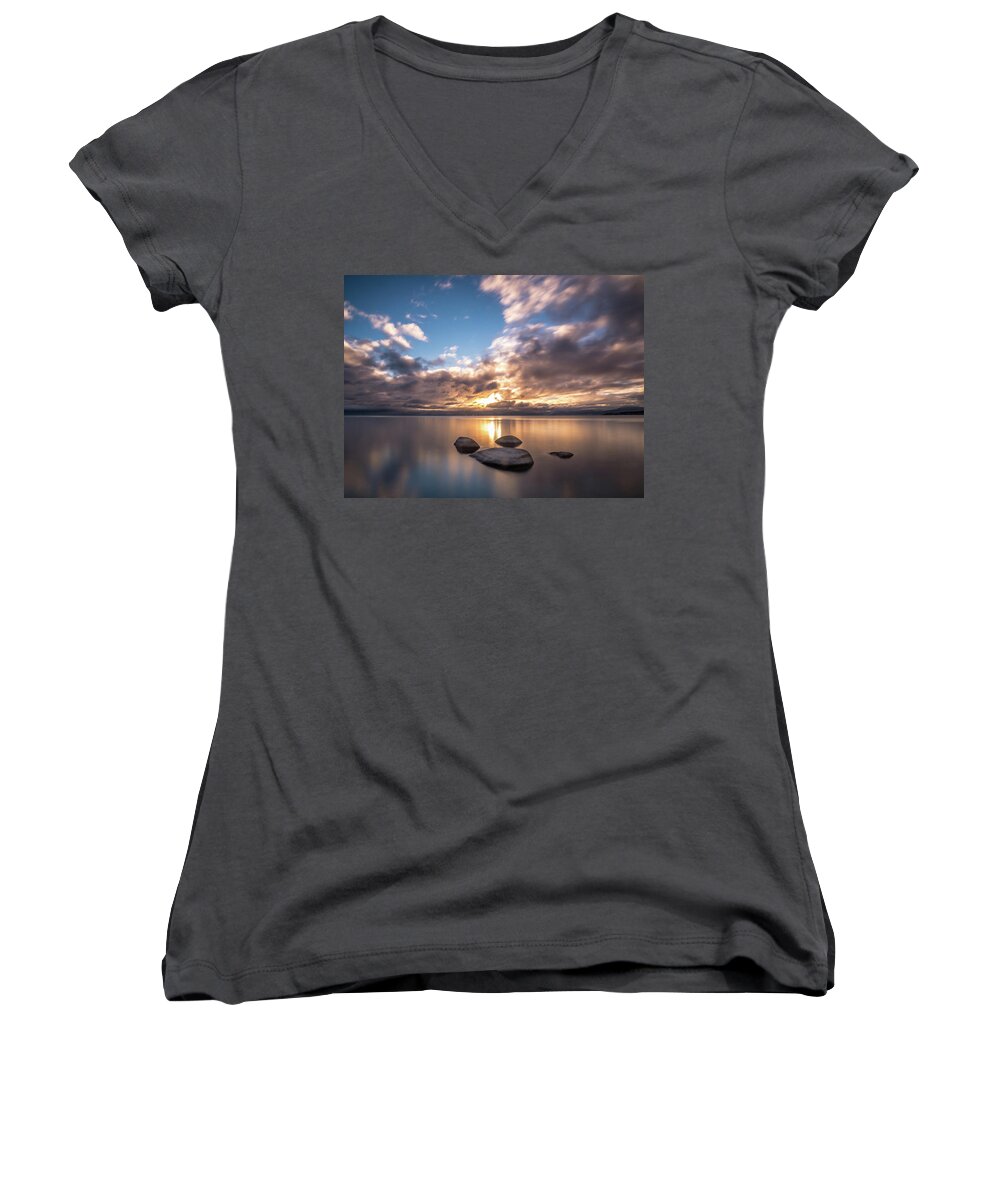 Lake Women's V-Neck featuring the photograph Lake Tahoe Sunset #2 by Martin Gollery