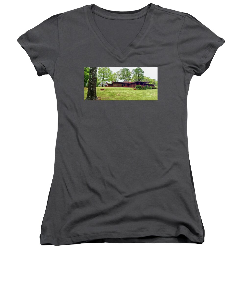 Alabama Women's V-Neck featuring the photograph Rosenbaum House in Florence, Alabama by Frank Lloyd Wright by Patricia Hofmeester