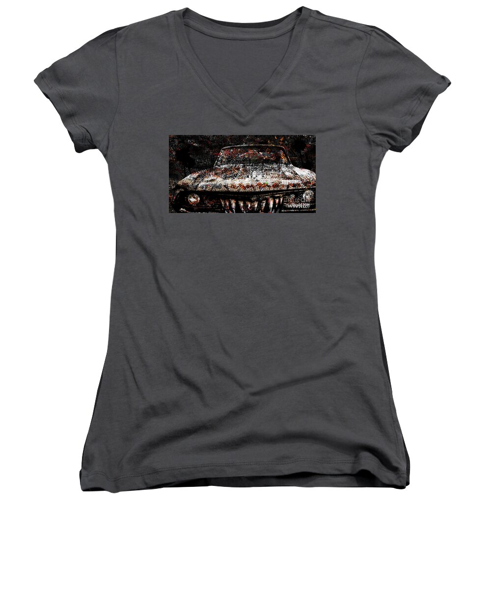  Women's V-Neck featuring the digital art 40 Years and Mean Teeth by Bob Winberry