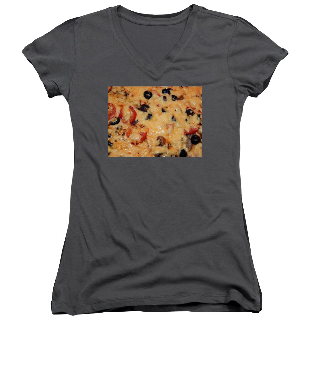 Background Women's V-Neck featuring the photograph Cooking pizza step-by-step recipe with ingredients #7 by Oleg Prokopenko