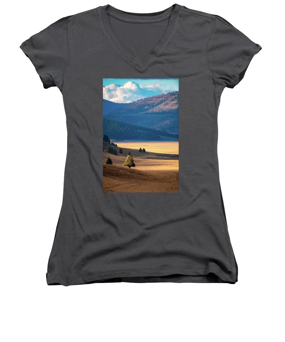Nature Women's V-Neck featuring the photograph A Slice of Caldera by Jeff Phillippi