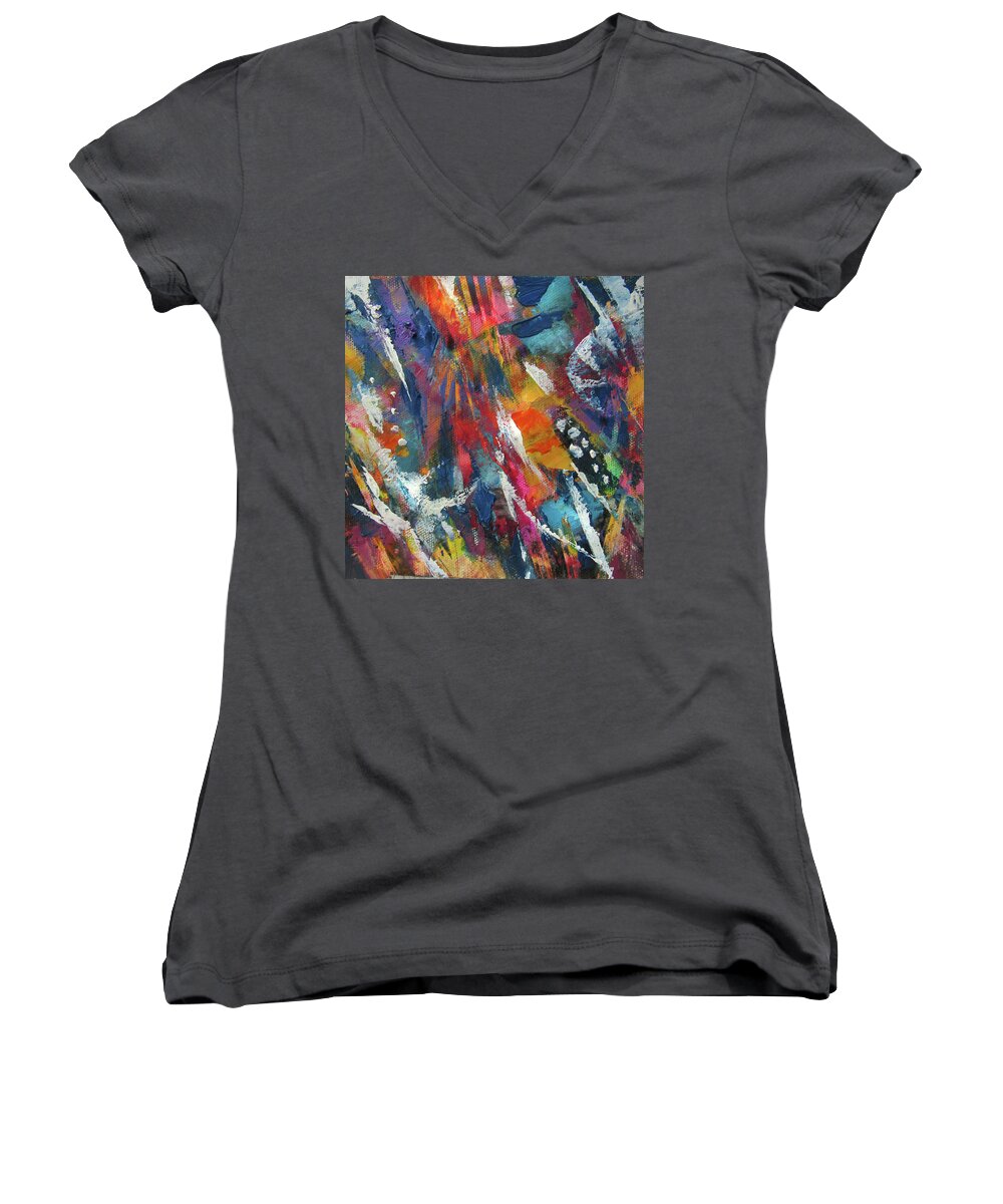 Cold Wax Women's V-Neck featuring the painting Abstract 619-19B by Jean Batzell Fitzgerald