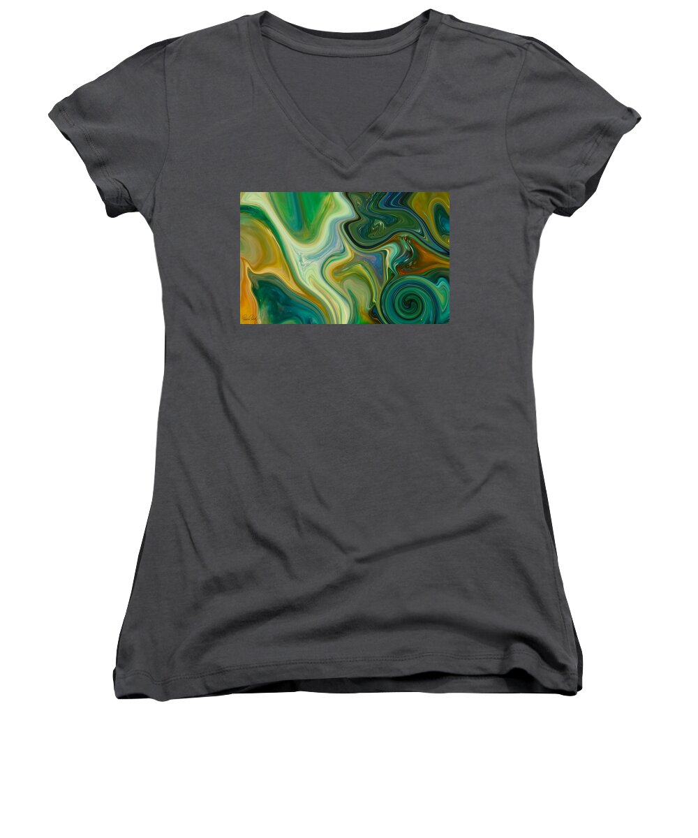 Abstract Women's V-Neck featuring the painting Abstract Art - Colorful Fluid Painting Marble Pattern by Patricia Piotrak