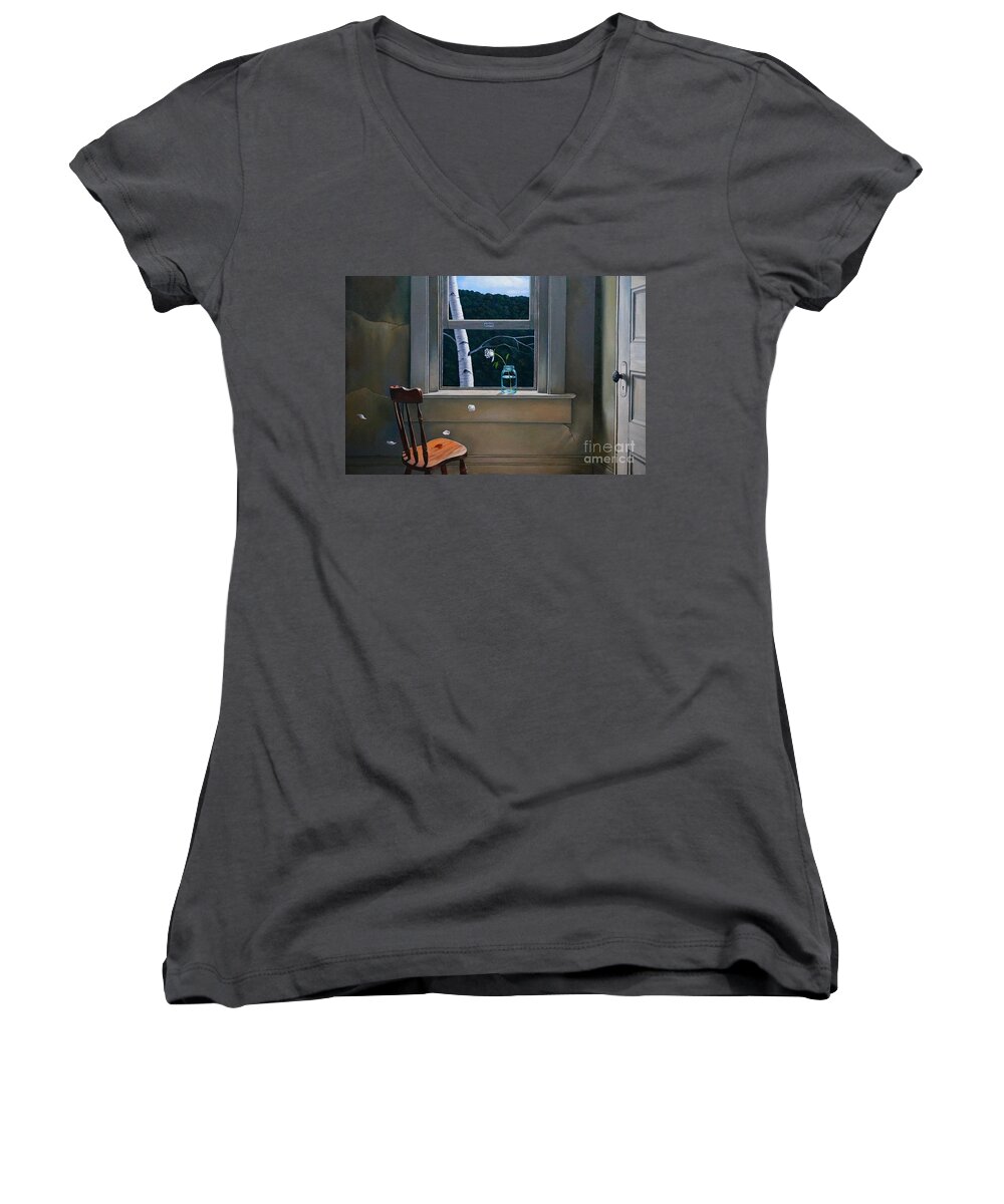 Window Women's V-Neck featuring the painting Always Here by Christopher Shellhammer