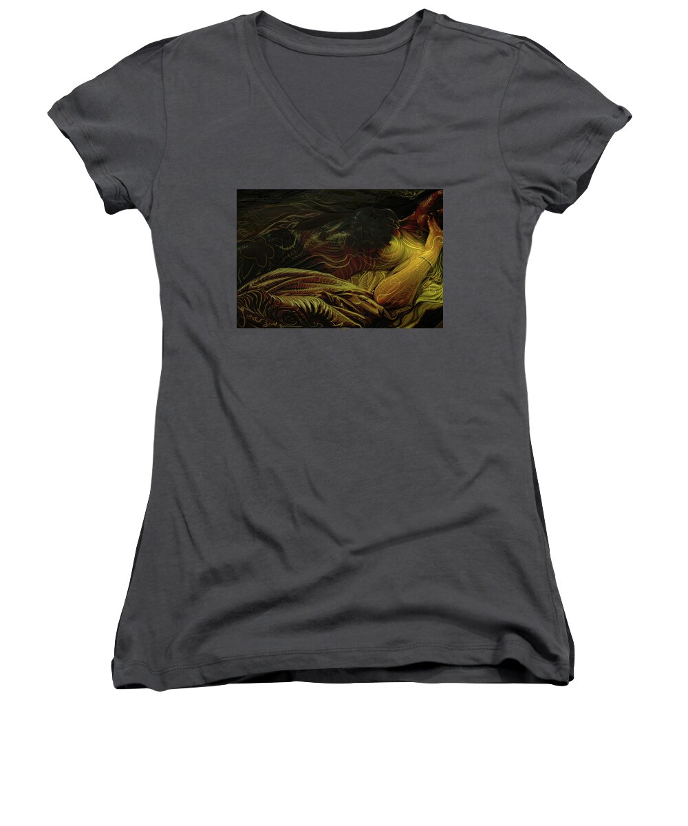 Digital Art Women's V-Neck featuring the painting Amber Light by Jeremy Robinson