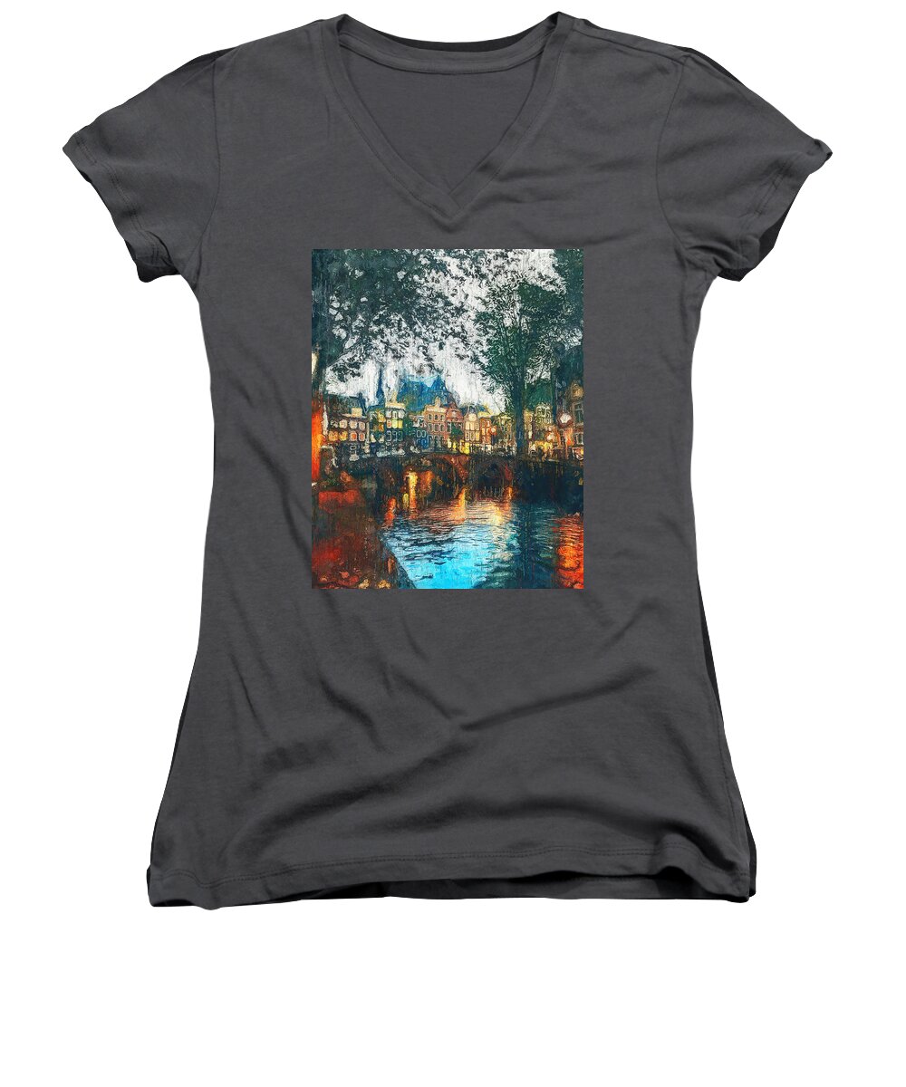 Amsterdam Colors Women's V-Neck featuring the painting Amsterdam - 01 by AM FineArtPrints