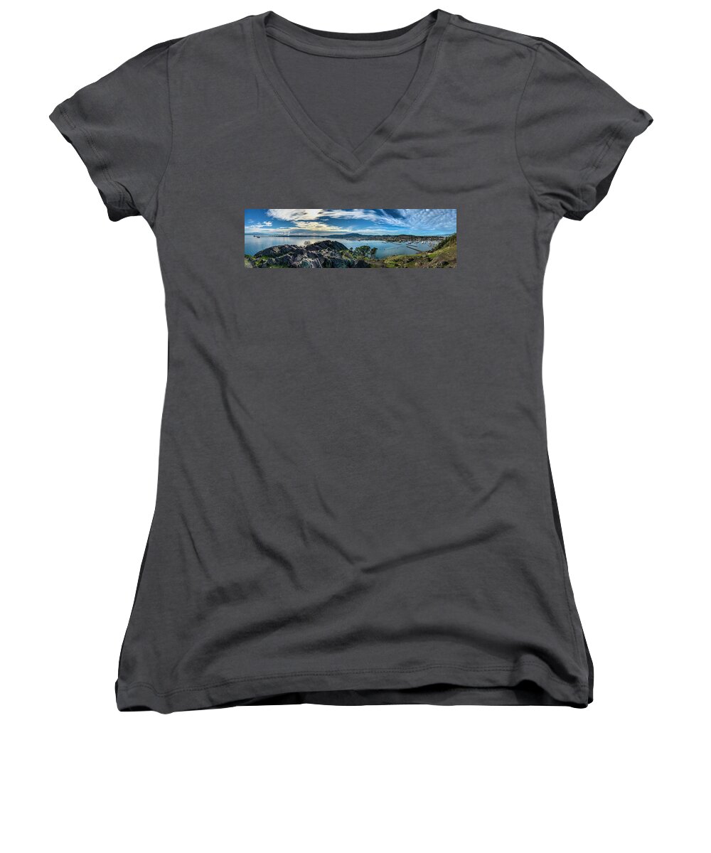 Cap Sante Marina Women's V-Neck featuring the photograph Anacortes Overlook by Tim Dussault
