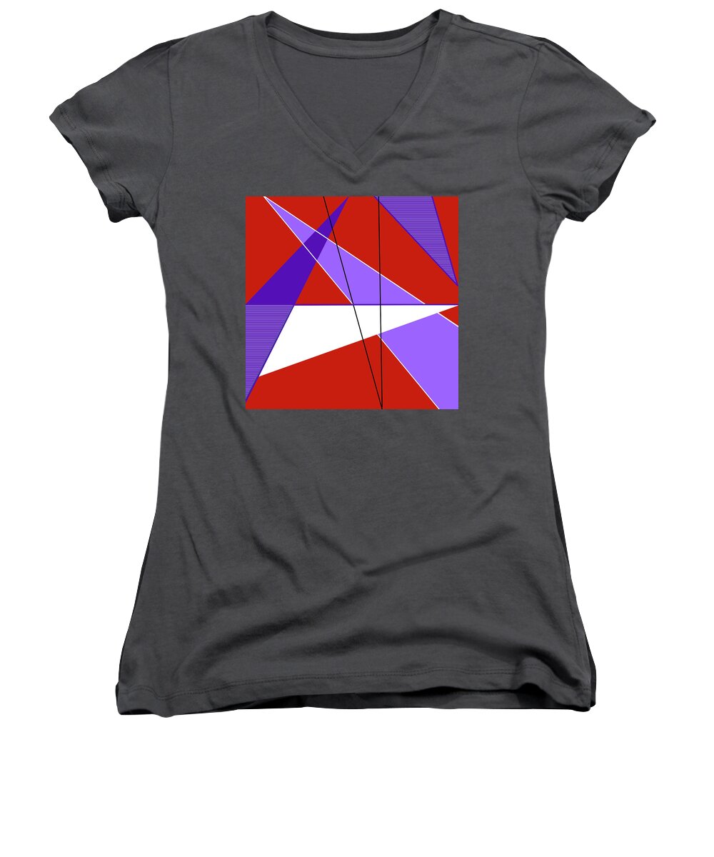 Mid Century Modern Women's V-Neck featuring the digital art Angles and Triangles by Tara Hutton