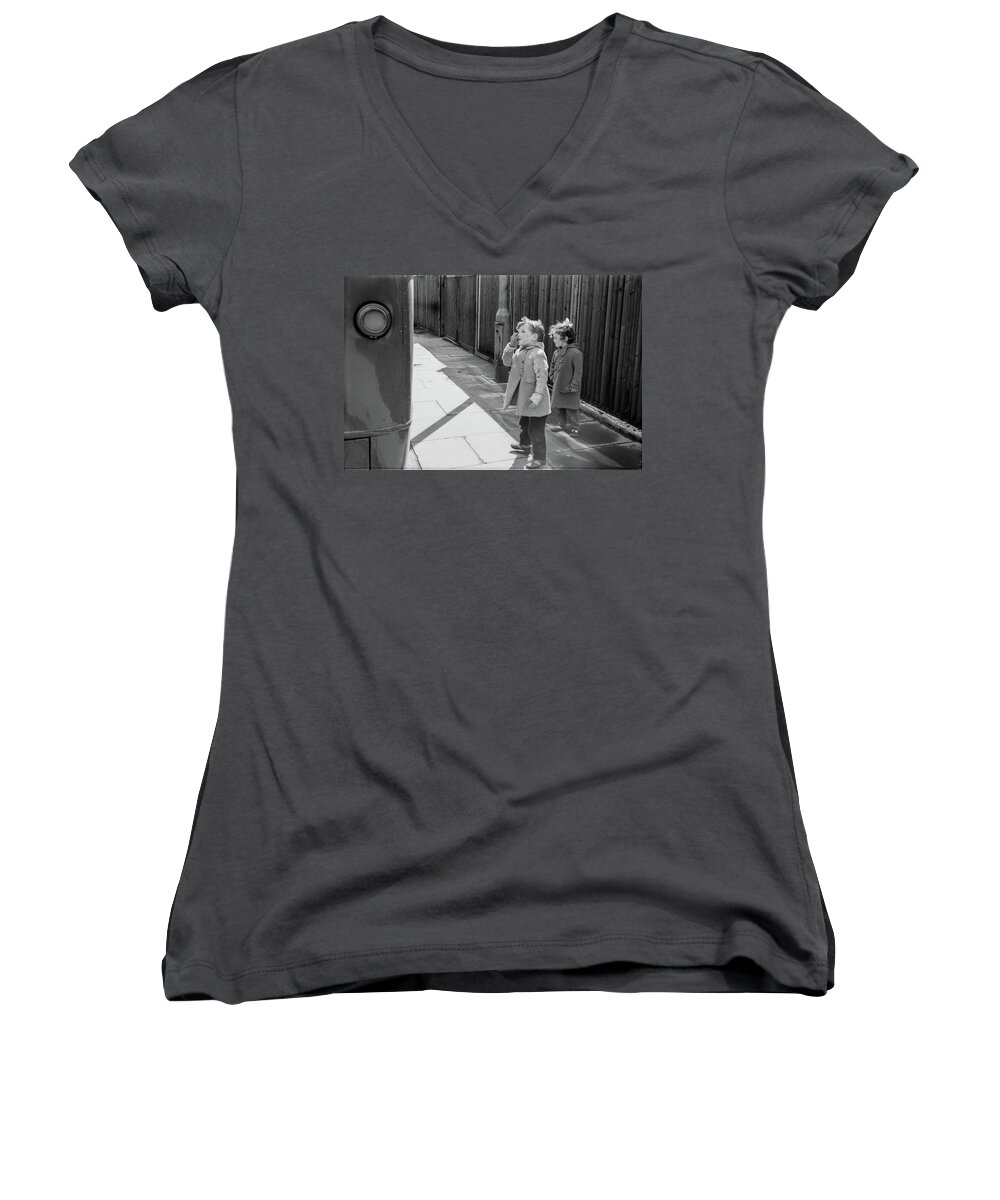 1960 Women's V-Neck featuring the photograph Are you going to my house? by Jeremy Holton