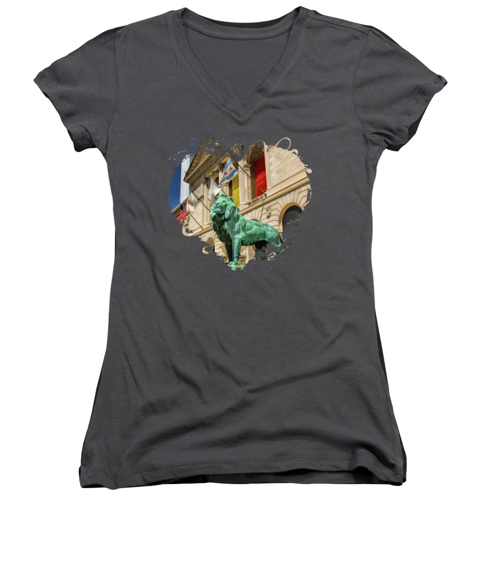 Chicago Women's V-Neck featuring the painting Art Institute in Chicago by Christopher Arndt