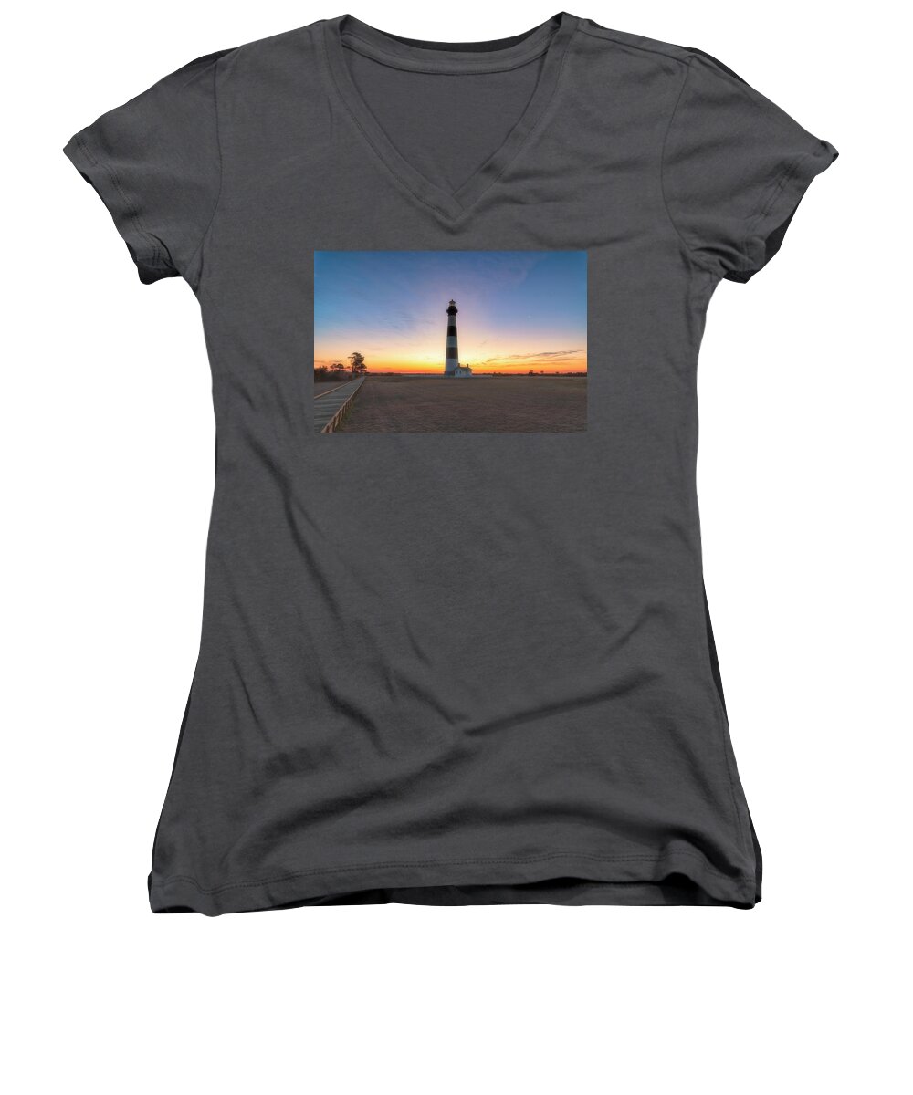 Sunrise Women's V-Neck featuring the photograph At Early Mornings Light by Russell Pugh