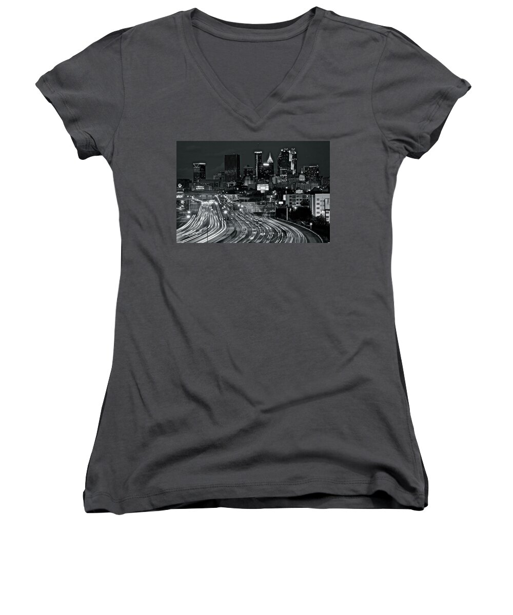 Atlanta Women's V-Neck featuring the photograph Atlanta Heavy Traffic by Frozen in Time Fine Art Photography