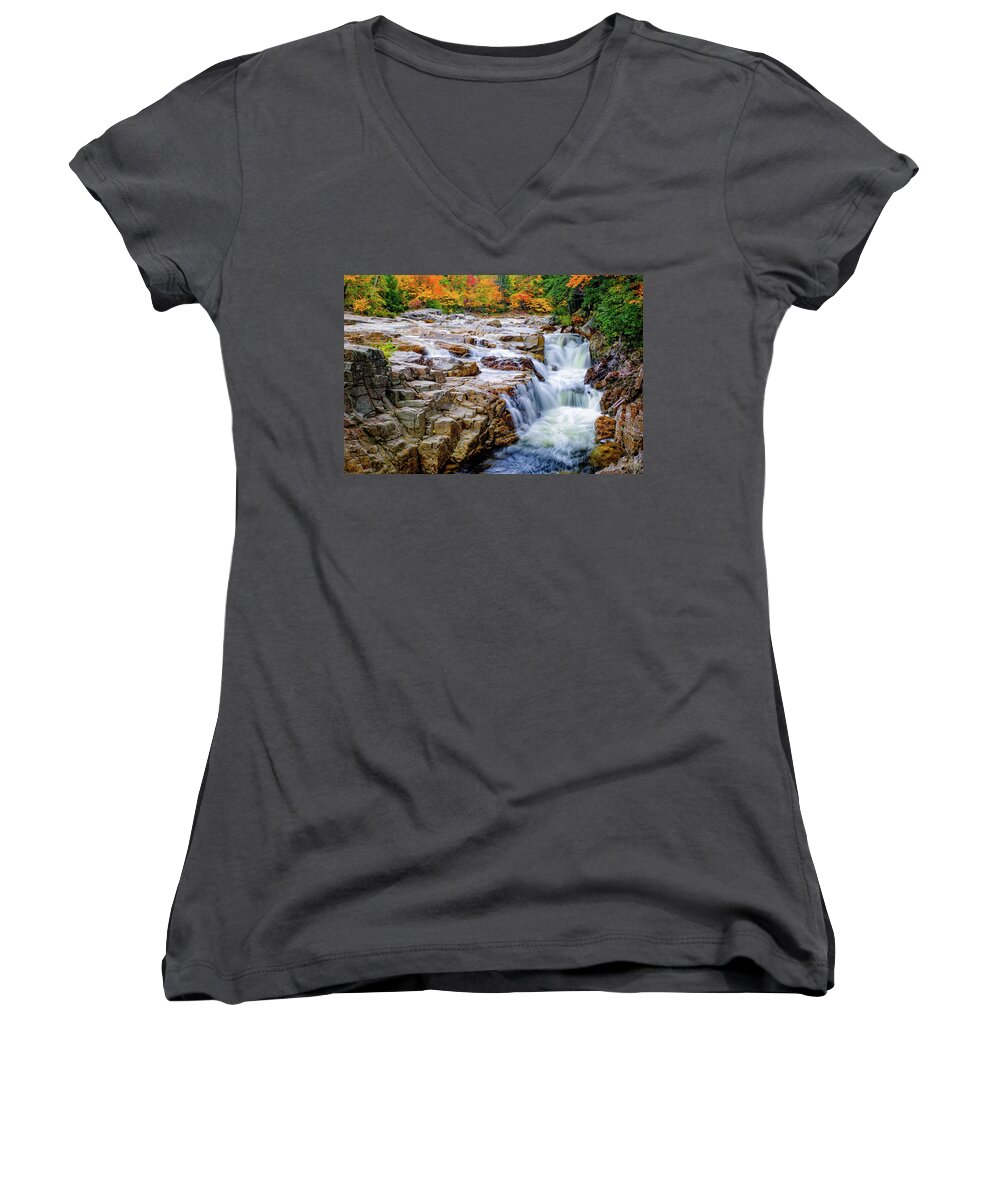 Albany Women's V-Neck featuring the photograph Autumn Color at Rocky Gorge by Jeff Sinon