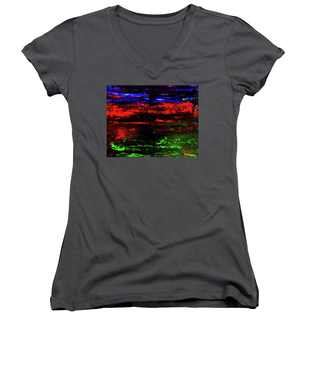 Abstract Women's V-Neck featuring the painting Balance by Renee Logan