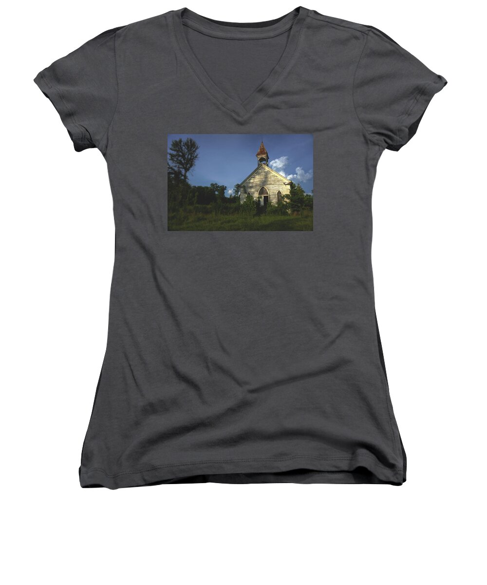 Rural Women's V-Neck featuring the photograph Bats in the Belltower by Kelly Gomez