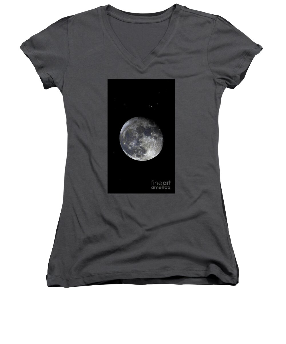 Bloodred Wolf Moon Women's V-Neck featuring the photograph Blood Red Wolf Supermoon Eclipse Series 873dl by Ricardos Creations