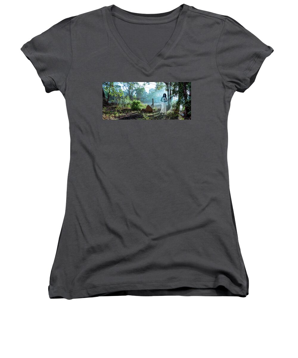 Blue Women's V-Neck featuring the photograph Blue lady by Jeremy Holton