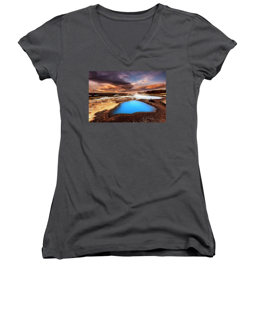 Iceland Women's V-Neck featuring the photograph Blue velvet by Jorge Maia