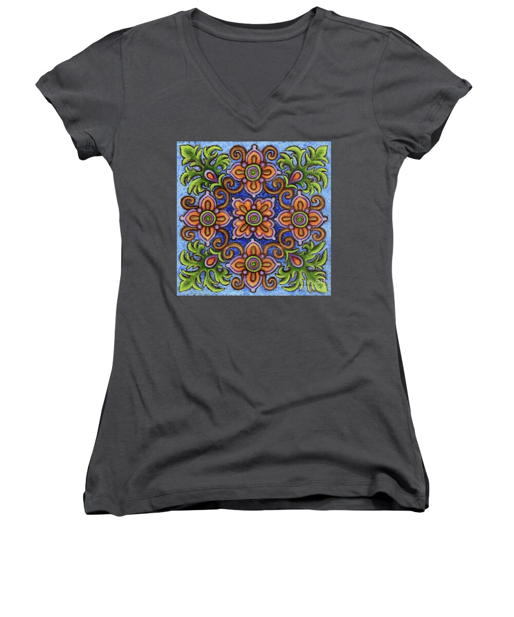 Ornamental Women's V-Neck featuring the painting Botanical Mandala 1 by Amy E Fraser