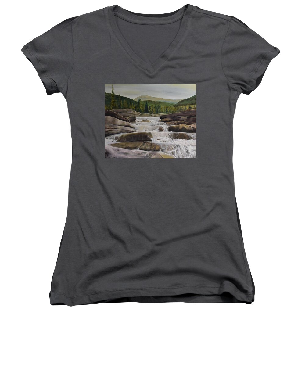  Women's V-Neck featuring the painting Bragg Creek by Barbel Smith