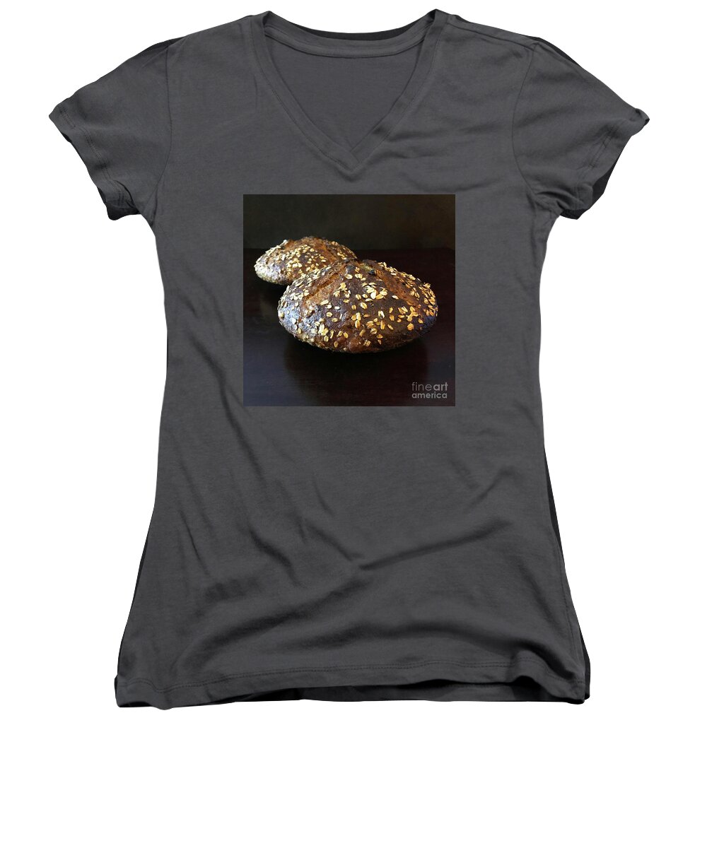 Bread Women's V-Neck featuring the photograph Breakfast Sourdough 2 by Amy E Fraser