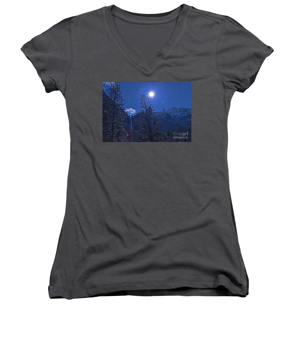 Landscape Women's V-Neck featuring the photograph Bridalveil Fall at Yosemite by Amazing Action Photo Video