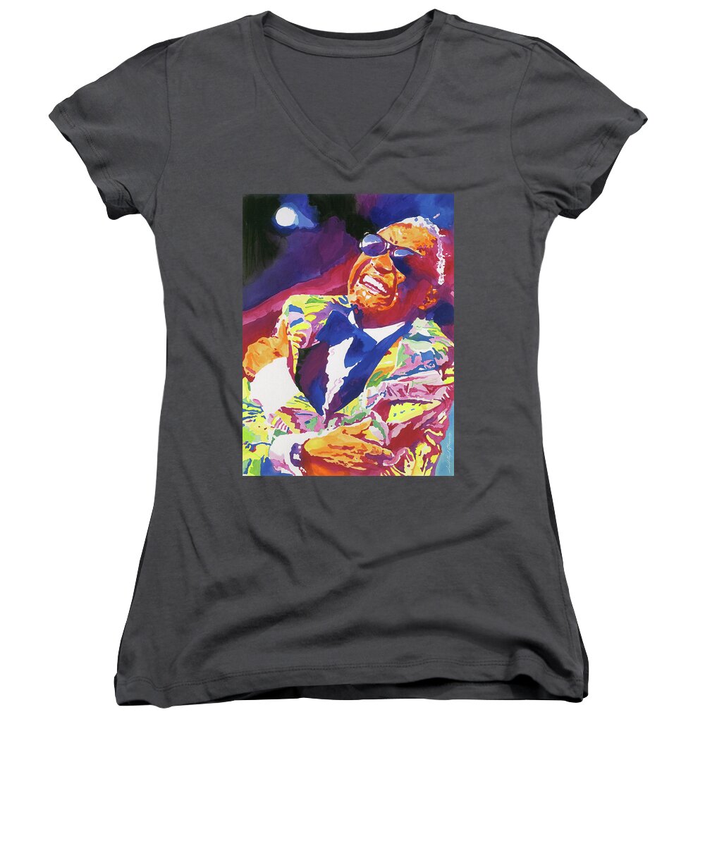 Ray Charles Women's V-Neck featuring the painting Brother Ray Charles by David Lloyd Glover