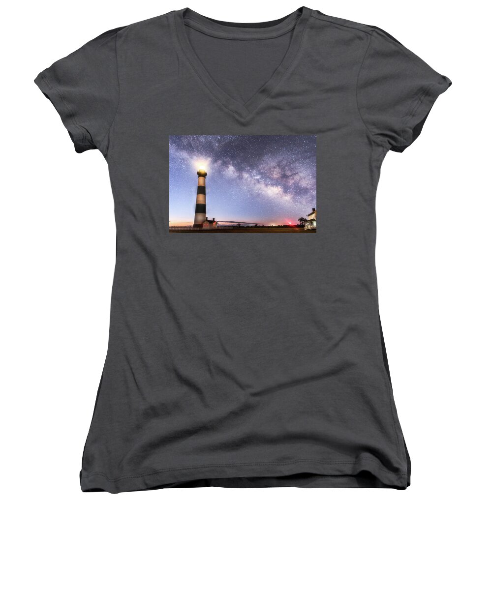 Outerbanks Women's V-Neck featuring the photograph By Dawn's Early Light by Russell Pugh