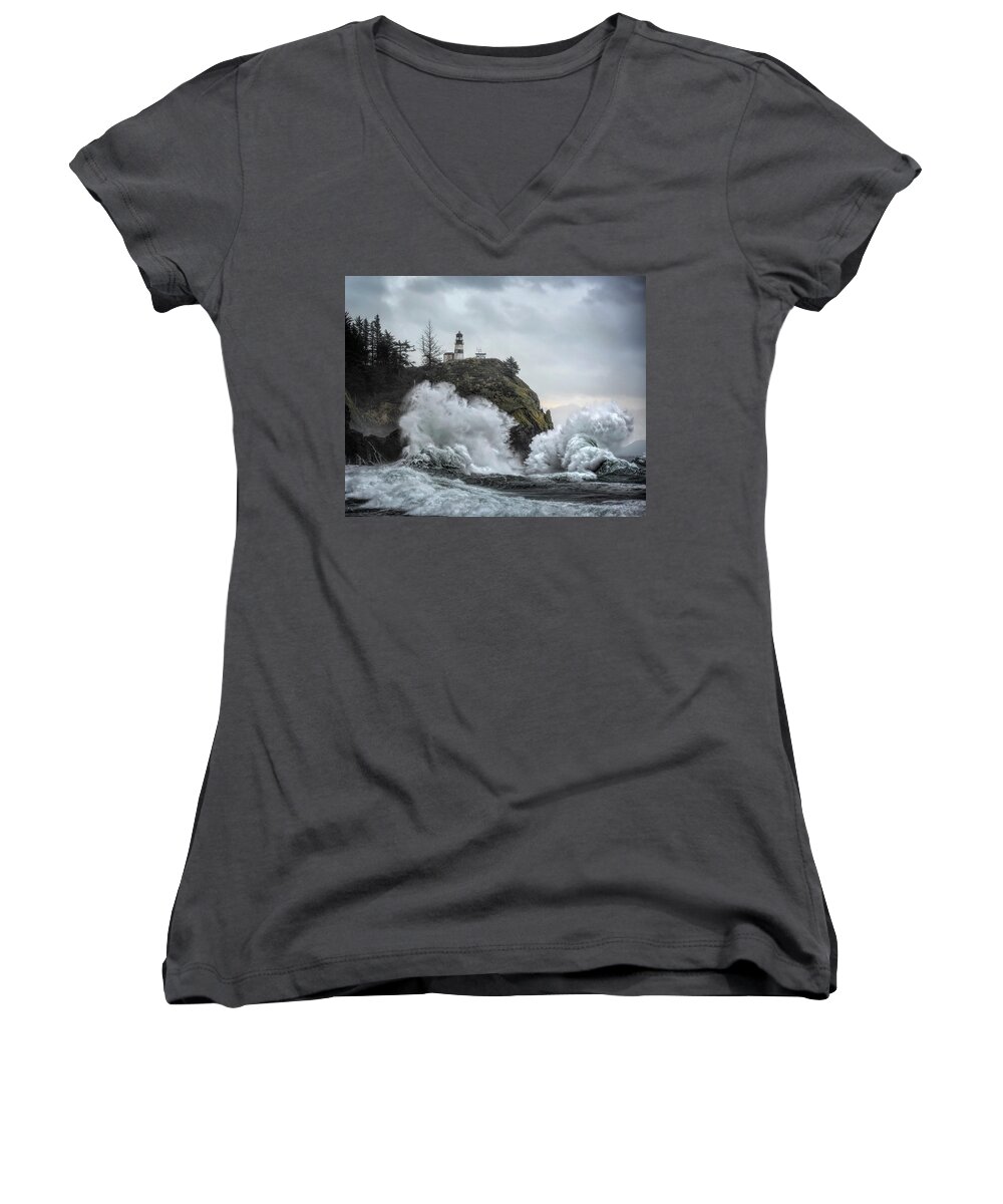Cape Disappointment Chaos Women's V-Neck featuring the photograph Cape Disappointment Chaos by Wes and Dotty Weber
