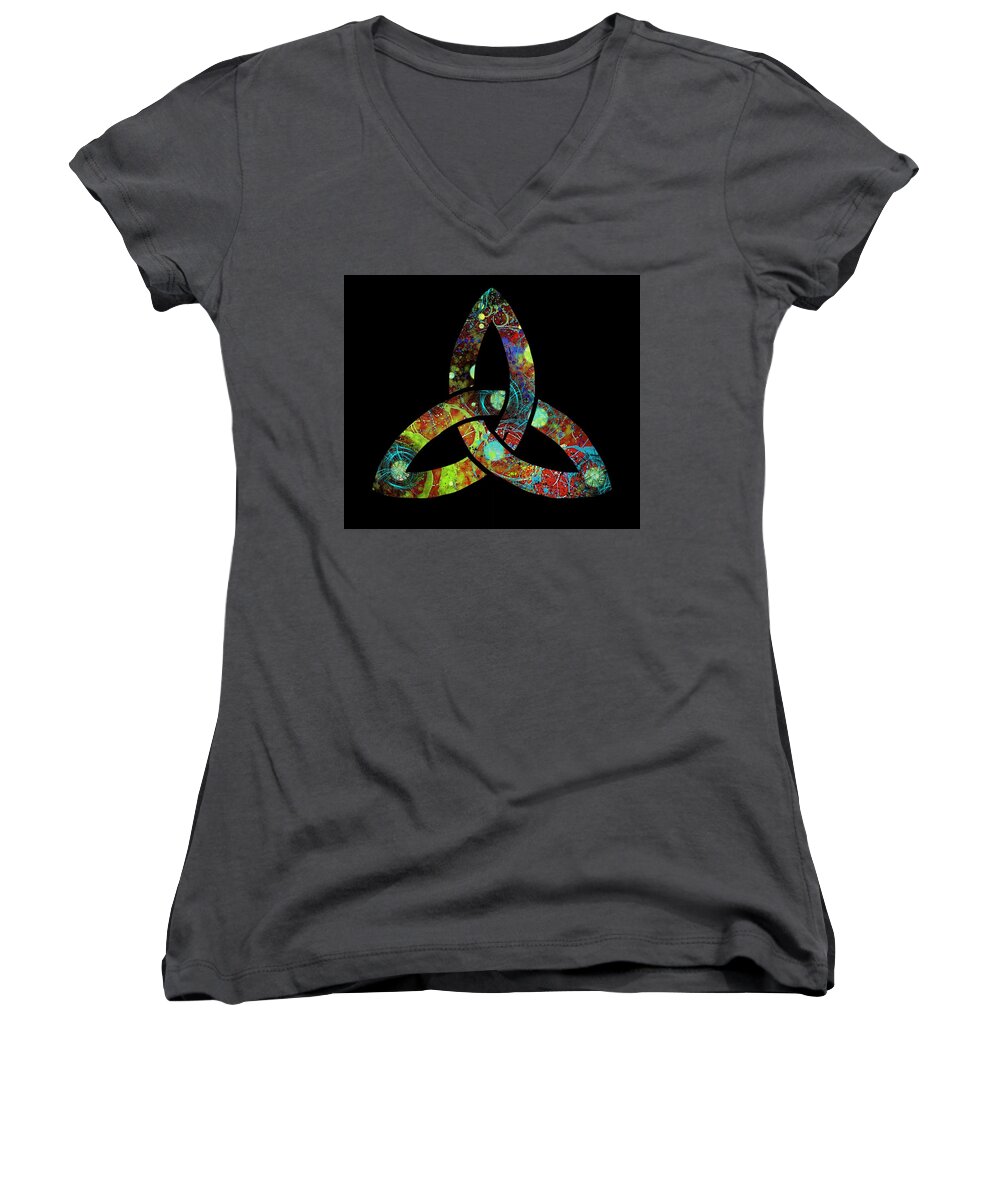 Triquetra Women's V-Neck featuring the drawing Celtic Triquetra or Trinity Knot Symbol 1 by Joan Stratton