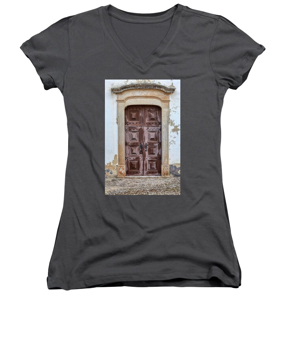 Castle Women's V-Neck featuring the photograph Church Door of Obidos by David Letts