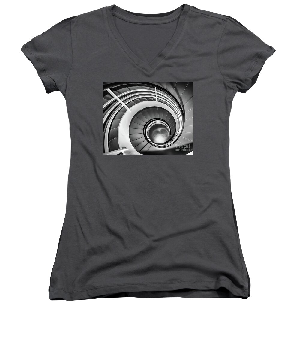 Stairway Women's V-Neck featuring the photograph Circular stairway by Lyl Dil Creations