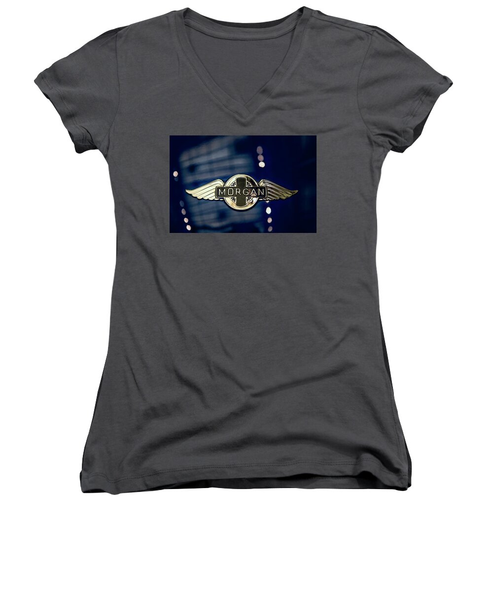 Car Women's V-Neck featuring the photograph Classic Morgan Name Plate by Pheasant Run Gallery