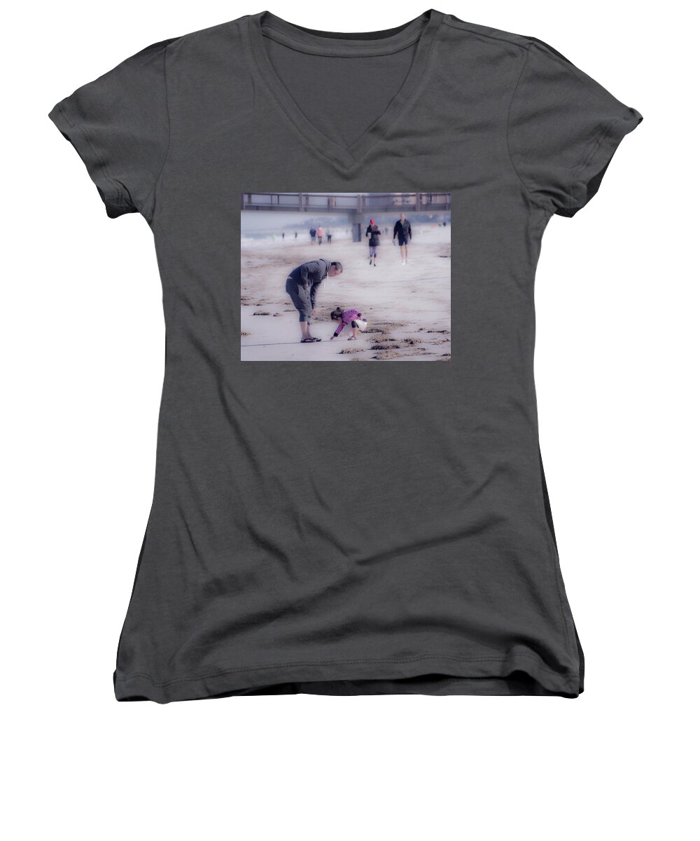 Florida Women's V-Neck featuring the photograph Clearwater Beachcombing by Jeff Phillippi