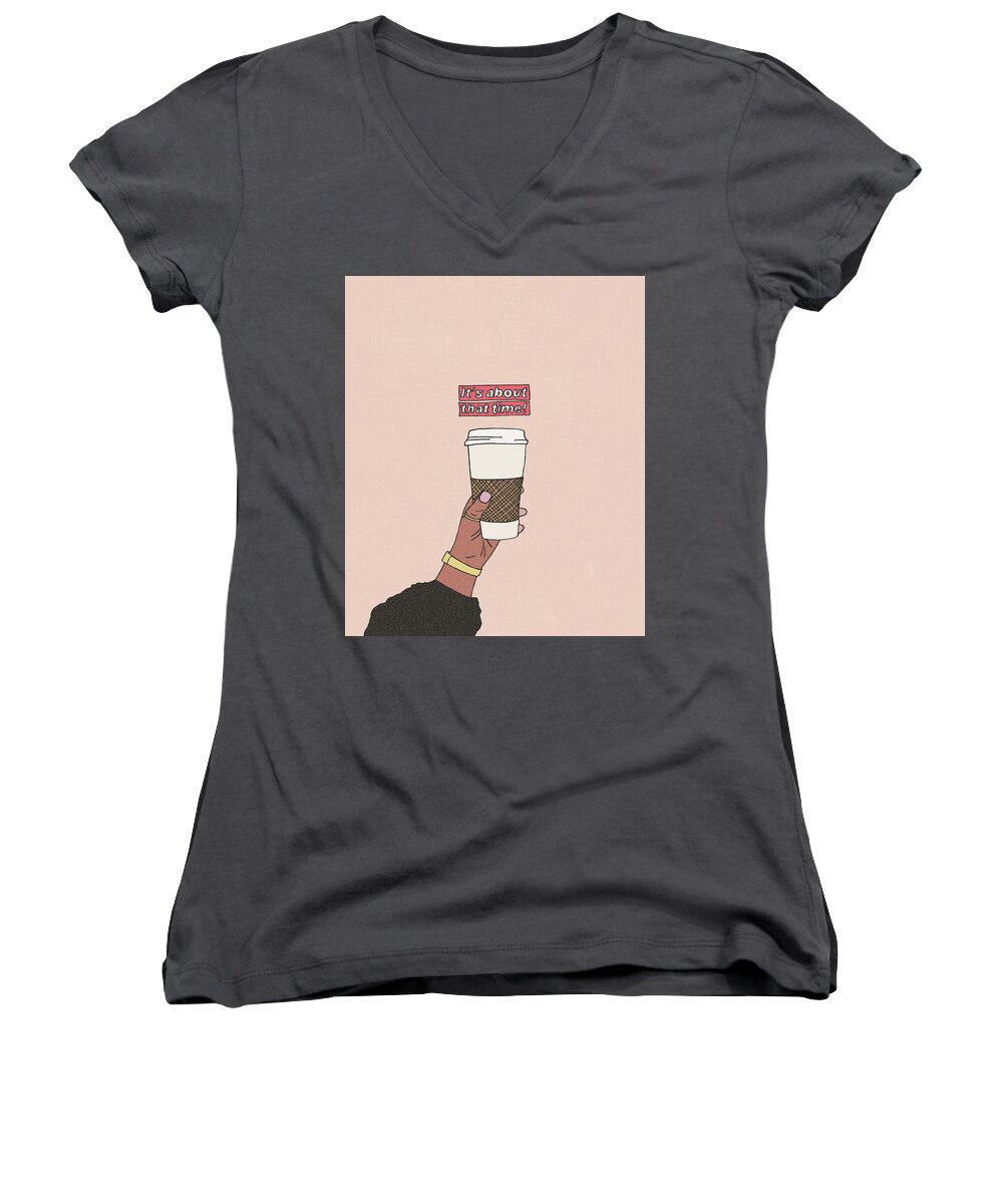 Coffee Women's V-Neck featuring the digital art Coffee Time by Cortney Herron