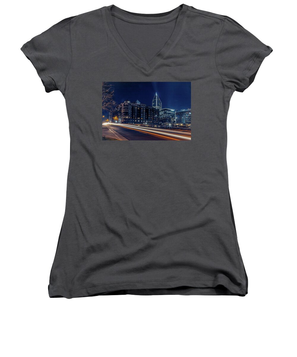 City Women's V-Neck featuring the photograph Cold City Streets by Ant Pruitt